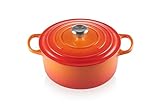 Le Creuset Signature Gusseisen-Bräter mit Deckel, Ø 26 cm, Rund, Für alle Herdarten und Induktion geeignet, Volumen: 5,3 l, 5,135 kg, Ofenrot, 21177260902430