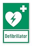 Aufkleber: 300x200 mm, 1 Stück - Automatisierter Externer Defibrillator (AED) - Rettungszeichen mit Text (deutsch) (grün/weiß) - hochkant - E010 - DIN EN ISO 7010 / ASR A1.3