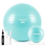 PhysKcal 65cm Hellblau Dicker Gymnastikball und 23 cm Pilatesball Set, Anti Burst Gymnastikball, Anti-Rutsch-Sitzball, Balanceball, Yogaball für Zuhause, Fitnessstudio und Büro