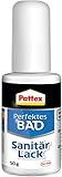 Pattex Perfektes Bad Sanitär Lack, weißer Fugenstift für die Reparatur von Rissen und Kratzern, ideal für die Fliesen Reparatur in Bad und Küche, schnell und wasserfest*, 1x45g Pinselflasche