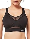 Yvette Sport BH Starker Halt Mesh Ringerrücken Große Brüste Ohne Bügel Gepolstert für Fitness Lauf Yoga,Schwarz,3XL Große Größen