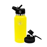 Hydro Homie Big Mouth Wasserflasche mit Strohhalm-Deckel – Premium Edelstahl Dreifach Wand Vakuumisoliert mit Triple Shield Techonology 900 ml Yellow Sun