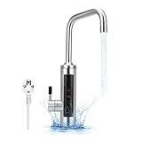 Elektrischer Wasserhahn mit Durchlauferhitzer, Elektrischer Wasserhahn aus Edelstahl mit LED Temperaturanzeige, 360° Swivel Warmwasserboiler Wasserhahn mit Durchlauferhitzer für die Küche