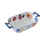 FSJMTQTS Auflaufform Keramik Griffe Backblech Lebensmittel Gericht Schüssel Kreative für Lasagne, Kuchen(Blau)