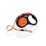 flexi® Neon S Gurt 5 m schwarz, neon-oranger Gurt, reflektierende Seitenfläche, Roll-Leine für Hunde bis 15 kg