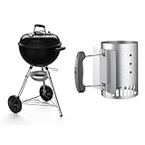 Weber Original Kettle Holzkohlegrill, 47 cm, Schwarz (13101004) & Compact Rapidfire Barbecue Kaminanzünder, 15 cm