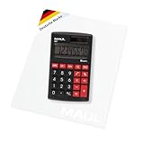 MAUL Taschenrechner M8 | Rechner mit großem 8-stelligem Display | Standardfunktionen für Büro, Schule | Funktionstasten farbig | Solarrechner mit Batterienutzung bei Dunkelheit | Schwarz