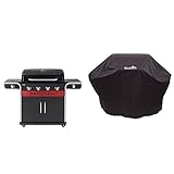 Char-Broil Gas2Coal 440 (2.0) Hybrid Grill - 4 - Brenner Gas & Kohlegrill mit Seitenbrenner, Schwarz & 140766 - Universal Wetterschutzhaube für 3 & 4-Brenner-Gasgrill