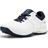 FitVille Herren SpeedEx Golfschuhe V4 Sneaker Extra Weit Walking Schuhe Leichte Bequeme Man Schuhe mit Schnürung atmungsaktive Trainingsschuh für Golf Sport Weiß/Marineblau 43 EU X-Weit