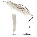 VOUNOT Ampelschirm 300 cm, Sonnenschirm mit Kurbelvorrichtung, Kurbelschirm mit Schutzhülle, Sonnenschutz UV-Schutz, Gartenschirm Marktschirm, Beige
