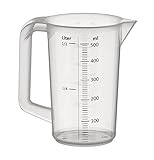 APS Messbecher 0,5 Liter, Ø 9,5 x H: 14 cm, Kunststoffbecher mit geprägter Maßskalierung außen, geschlossener Griff, ml-Einteilung, spülmaschinengeeignet