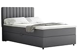 PANDA MÖBEL Boxspringbett Everest, 120x200, Polsterbett mit Bettkasten und Topper-dunkelgrau