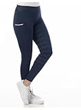 RIDING WORLD - Reitleggings für Damen Agadir | Leggings zum Reiten | Reithose mit Silikon-Vollbesatz & breitem Bund | Reiterhose mit 2 Handytaschen | Damen Reitbekleidung in Marineblau | Größe 36