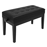 OBLLER Klavierhocker Höhenverstellbar 46-56CM, Pianobank mit Stauraum, Klavierbank mit PU Lederkissen, Beine aus, Klavierstuhl Piano Hocker gepolstert bis 160KG Belastbar, Schwarz