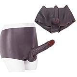Youxclian Dunkelbraun Realistische Umschnall Hohl Dildos Hosen Silikon Strap-on Penishülle Vergrößerungs Einsetzen Dildo mit Realität Hoden SM Erotik Sexspielzeug für Frauen Paare Cosplay (L)