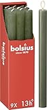 Bolsius - Rustik Stabkerzen - Olivgrün - 9 Stück - 27 x 2.3 cm - Länge Brenndauer 13 Stunden - Unparfümierte - Enthält Natürliches Pflanzenwachs - Ohne Palmöl - Ostern