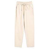 Lässige Baumwoll-Leinen-Hose für Damen, hohe Taille, weites Bein, schnell trocknende Hose, hohe Taille, Sweatpants mit Kordelzug, Sommerhose, Strandhose, leichte Loungehose mit Taschen, khaki, XL
