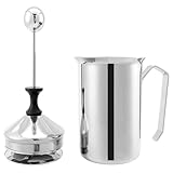 Manueller Milchaufschäumer, Handpumpenschäumer aus Edelstahl, 480 ml, Aufschäumkrug mit Deckel, Doppel-Mesh-Sieb, einfacher Griff, schneller Schaummacher, perfekt für Cappuccino, Latte, Kaffee
