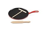 Le Creuset Gusseisen-Crêpespfanne, Inkl. Holzschieber, Ø 27 cm, Rund, Für alle Herdarten inkl. Induktion geeignet, Cerise, 20136270600460
