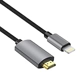 [MFi-zertifiziert] Lightning-auf-HDMI-Kabel für iPhone zu TV, iPhone zu HDMI-Adapter, kompatibel mit iPhone/iPad, 1080P digitaler AV-Sync-Bildschirmanschluss auf HDTV/Monitor/Projektor, Plug and Play,