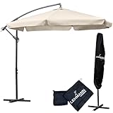 LEHMANN Alu Sonnenschirm Ø 300 cm mit ständer, groß Gartenschirm mit Kurbel, verstellbarer Kurbelschirm, Schirm Sonnenschutz, UV-Schutz, für Terrasse und Garten, wasserdicht (beige)
