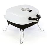 Mini Koffer-Grill Holzkohlegrill für Garten Terrasse Camping Festival Picknick Party BBQ Barbecue ca. 34 x 36 cm Grillfläche weiß