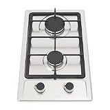 Gaskocher 2 Flammig, Einbau Gasherd Edelstahl Gas Kochfeld mit Druckminderventil und 1.5m Luftschlauch, NG/LPG, 4,750 Watt