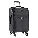 Oxford Koffer, leicht, wasserdicht, Gepäckkoffer mit Rollen, Softshell-Koffer, große Größe, kratzfest, stoßdämpfendes Rad, Schwarz , 61 cm, Erweiterbares Gepäck mit Spinnrädern