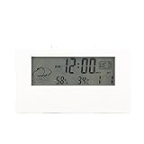 Acouto LCD Digital Wecker Klar Display Einfaches Design Digital Hygrometer für Home Schlafzimmer Schulbüro 2158L Weiß mit Leichter Uhr Nicht Uhr (2158L Weiß mit Licht)