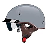 Halbschalenhelm mit ECE-Zulassung Motorradhelm für Damen und Herren Erwachsene Rollerhelm Cruiser Chopper Skateboardhelm Motorradhalbhelm mit Visier