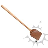 Fliegenklatsche Leder, 50cm Fliegenklatsche mit Langem Holzstiel, Robust Fliegentöter, Tragbare Manuelle Insektenvernichter für Fliegen Mückens Bienens Wespe für Drinnen Draußen, Küche, Hause, Garten
