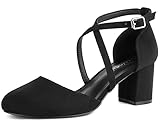 Greatonu Damen Pumps Riemchenpumps Spangenpumps Sandale mit Kreuz Knöchelriemen Blockabsatz Geschlossener Spitze Glitzer Pumps - Perfekt für Hochzeiten und Partys Schwarz 39 EU