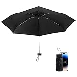 RISVOWO Mini Regenschirm Sturmfest, Taschenschirm inkl. Schirm-Tasche & Reise-Etui, Umbrella Mit 6 Rippen, Kompakt UV Faltender Regenschirm, Sonnenschutz für Erwachsene und Kinder, Schwarz