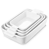 Jassceram Auflaufform Keramische Set von 4 tiefen rechteckigen Lasagne Pfanne Backformen mit Griffen große Porzellan Backofen sicher Backformen für das Kochen Brownie Bankett