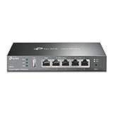 TP-LINK ER605 5 Port Dual/Multiple WAN VPN Router(bis zu 4 Gigabit WAN Ports, hochsicheres, Omada SDN, zentrales Management, intelligente Überwachung, Firewall) schwarz, ideal für Büronetzwerk