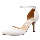 Duosheng & Elegant High Heel Pumps Satin Ankle Strap Riemchen Hoch Spitze Zehen Satin Partei Abendschuhe Hochzeitsschuhe Brautschuhe Ivory Gr. 39