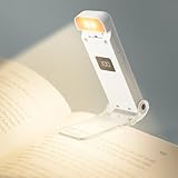 Cleanfly Leselampe Buch Klemme, LED Faltbare Buchlampe, 3 Farbtemperatur Modi Klemmleuchte, 5 Helligkeitsstufen, USB-C, Digitaler Akkuanzeige, Timer 30/60 Min, Augenschonendes Leselicht für Bett