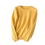 Kaschmirwolle Strickpullover Damen Pullover Rundhals Basic Warm Pullover, gelb, S