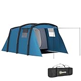 Outsunny Aufblasbares Campingzelt 3-6 Personen Outdoor Tunnelzelt mit Fenstern Tür Bodenplane Aufbewahrungstasche Luftträger Familienzelt UV50+ Luftzelt für 3 Jahreszeiten Winddicht Glamping Zelt