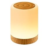 Auxmir Nachtlicht Nachttischlampe Touch Dimmbar mit 256 RGB Farben & 4 Modi, Tischlampe Kabellos USB Aufladbar Timing Funktion, Tragbar LED Lampe Holzmaserung, Stilllicht für Schlafzimmer Wohnzimmer