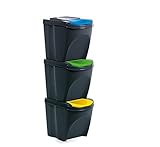 Mülleimer Abfalleimer Mülltrennsystem 75L - 3x25L Behälter Sorti Box Müllsortierer 3 Farben von rg-vertrieb (Anthrazit)