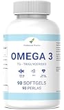 OMEGA 3 | 90 Kapseln | Reines Fischöl + Vitamin E | 1000 mg - Fettsäuren 300 mg EPA+DHA ProNatural Pharma