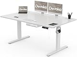 Devoko Höhenverstellbar Schreibtisch 160x80cm mit USB-A Ladeanschluss, Mobiler Elektrisch Computertisch mit Kabel Management Tray und 3-Funktions-Memory, Weiß