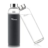 Ryaco Glasflasche 1 liter /1l - 550ml - Trinkflasche Wasserflasche Glas mit Neoprenhülle - Flasche Glas mit Schwammbürste - Glastrinkflasche für kohlensäurehaltige Getränke - Spülmaschinenfest