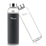 Ryaco Glasflasche 1 liter /1l - 550ml - Trinkflasche Wasserflasche Glas mit Neoprenhülle - Flasche Glas mit Schwammbürste - Glastrinkflasche für kohlensäurehaltige Getränke