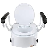14 cm erhöhter Toilettensitz mit Deckel, erhöhte Toilettenerhöhung, abnehmbare, gepolsterte Arme, weiße Badezimmer-Sicherheitsverlängerung, unterstützt Behinderte, ältere Menschen, Senioren und B