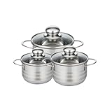ELO 3-teiliges Kochtopf-Set, 16, 20 und 24 cm, Edelstahl, Induktion, Glaskeramik, mit Glasdeckel, 1,6 bis 5,4 l, spülmaschinenfest, PFAS-frei