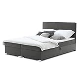 Mebligo Boxspringbett 160x200 mit Bettkasten und Kopfteil, Doppelbett mit Bonell-Matratze und Topper, Polsterbett, Boxspringbett Graphit - ELMA Serie