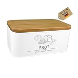 MNKsolution Brotkasten mit Deckel als Schneidebrett - Brotbox mit Lüftungslöchern für Brotaufbewahrung - Ideal für Brot, Brötchen und Backwaren - Aufbewahrung für frische Lebensmittel Weiß