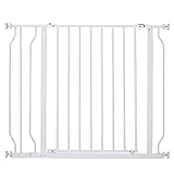 PawHut Hunde Türschutzgitter Treppenschutzgitter, 75-95 cm Hunde Türgitter, Klemmgitter, Schutzgitter, Zwei-Wege-Öffnung, Stahl, Weiß